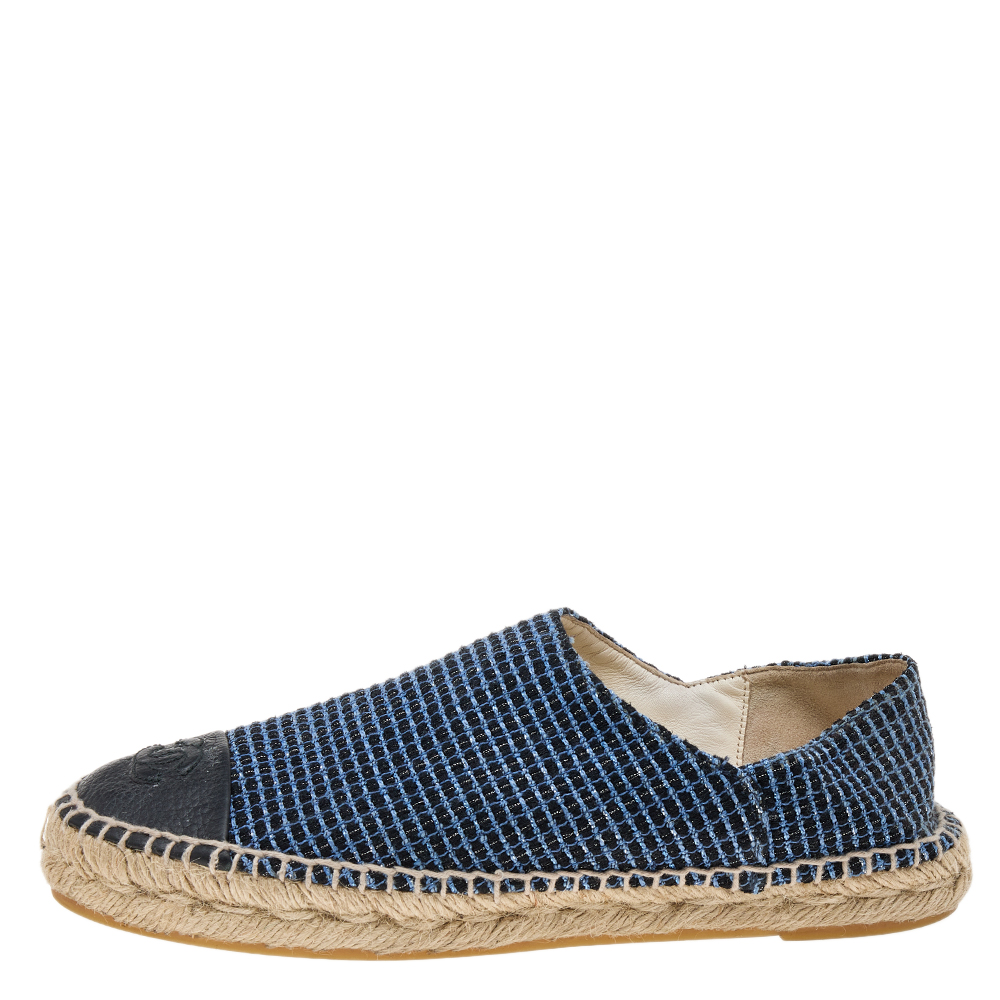 

Chanel Black/Blue Leather CC Cap Toe Espadrilles Size