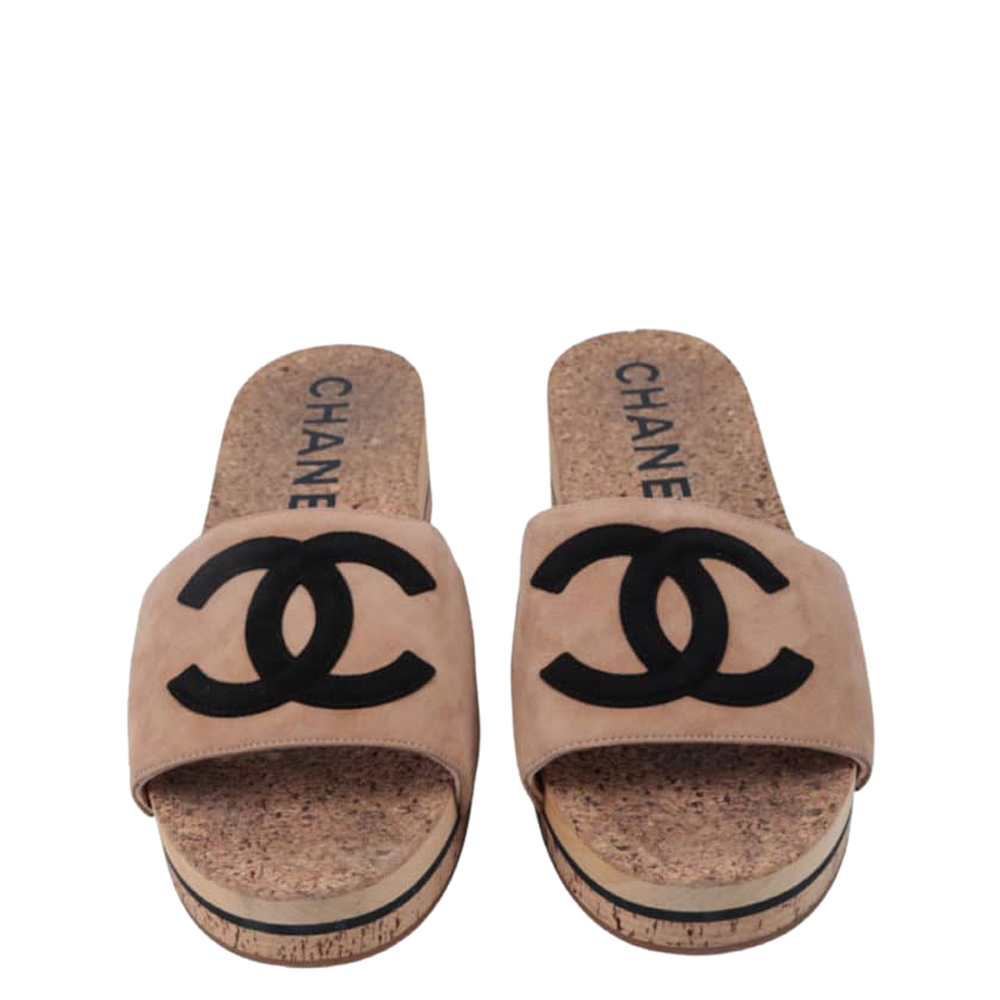 

Chanel Beige/Brown CC Cork Sliders Size EU