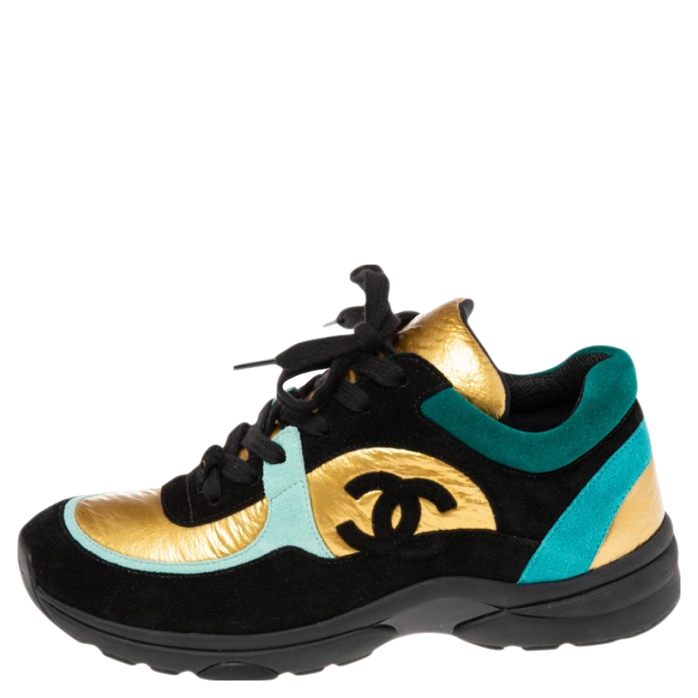 

Chanel Multicolor Leather and Suede CC Sneakers Size