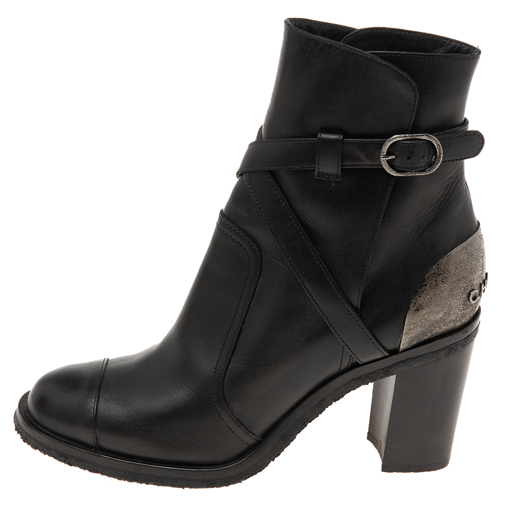

Chanel Black Leather CC Ankle Boots Size
