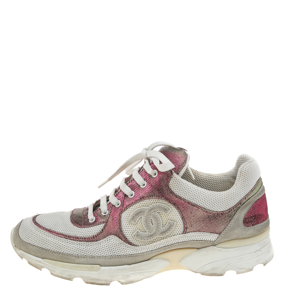 

Chanel White/Multicolor Mesh And Lurex Fabric CC Low Top Sneakers Size