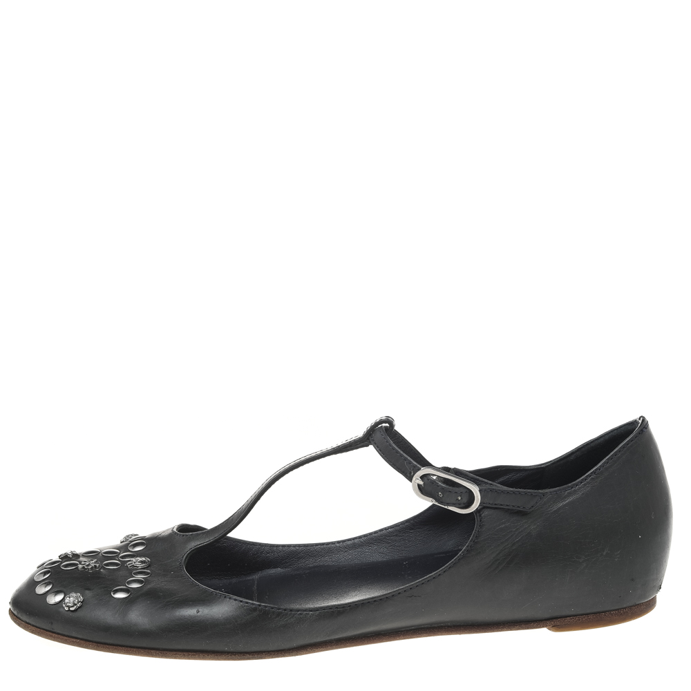 

Chanel Black Leather T-Strap Ballet Flat Sandals Size