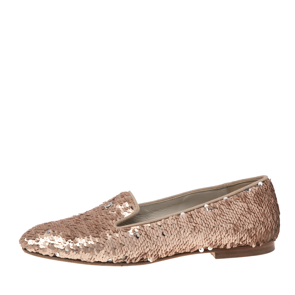

Chanel Pink Sequins CC Smoking Slippers Size