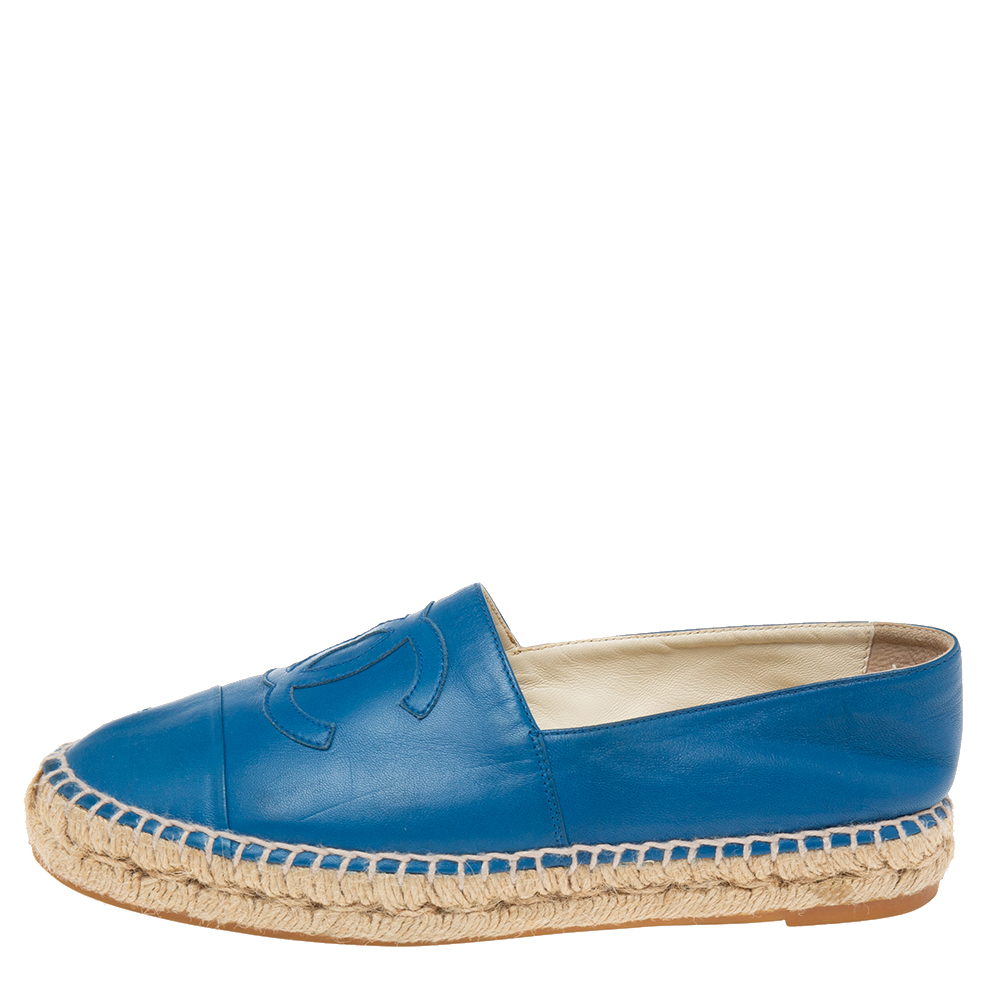 

Chanel Blue Leather CC Cap Toe Espadrille Flats Size