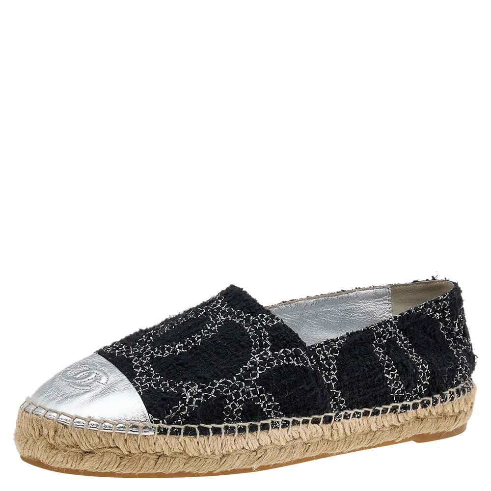 chanel black sequin espadrilles