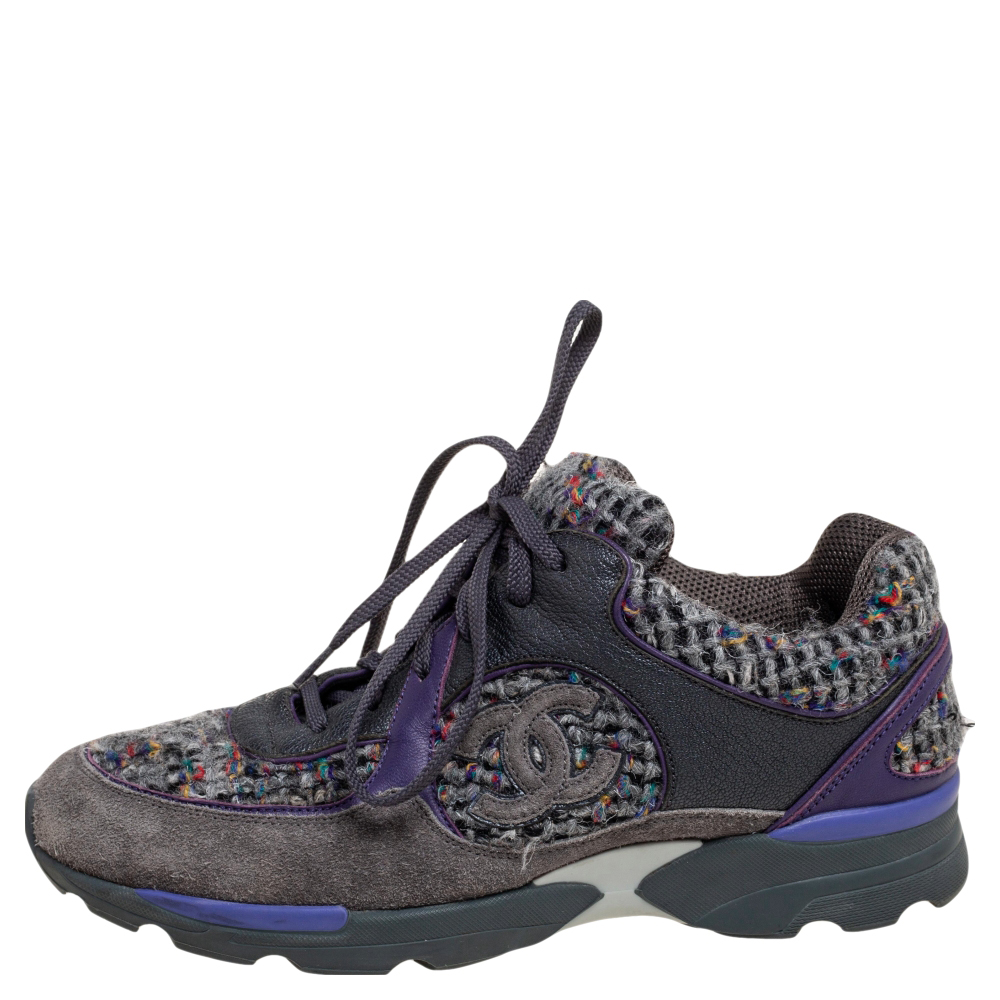 

Chanel Multicolor Tweed And Leather Lace Up Sneakers Size