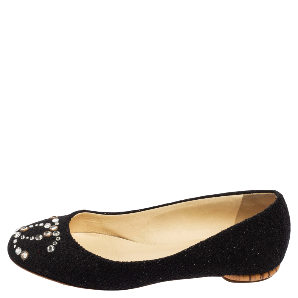 

Chanel Black Fabric Crystal Embellished CC Ballet Flats Size