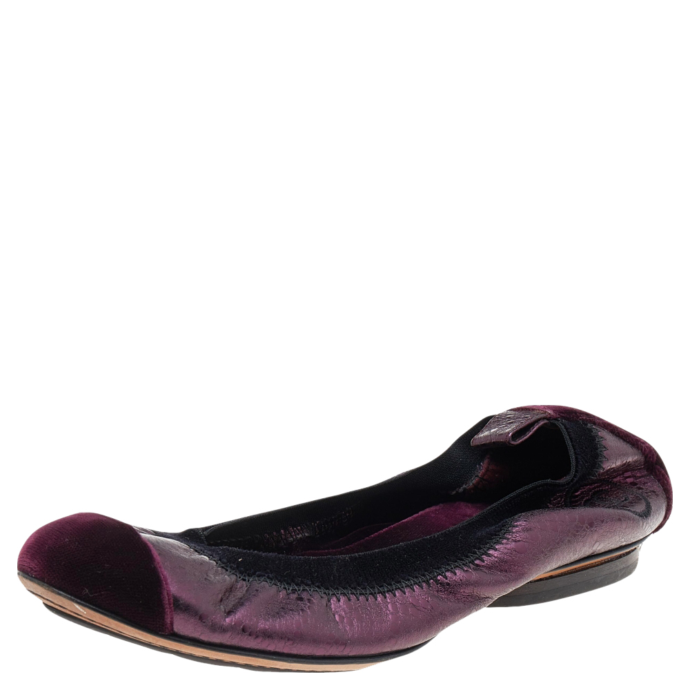 

Chanel Black/Purple Velvet and Leather Scrunch CC Cap Toe Ballet Flats Size