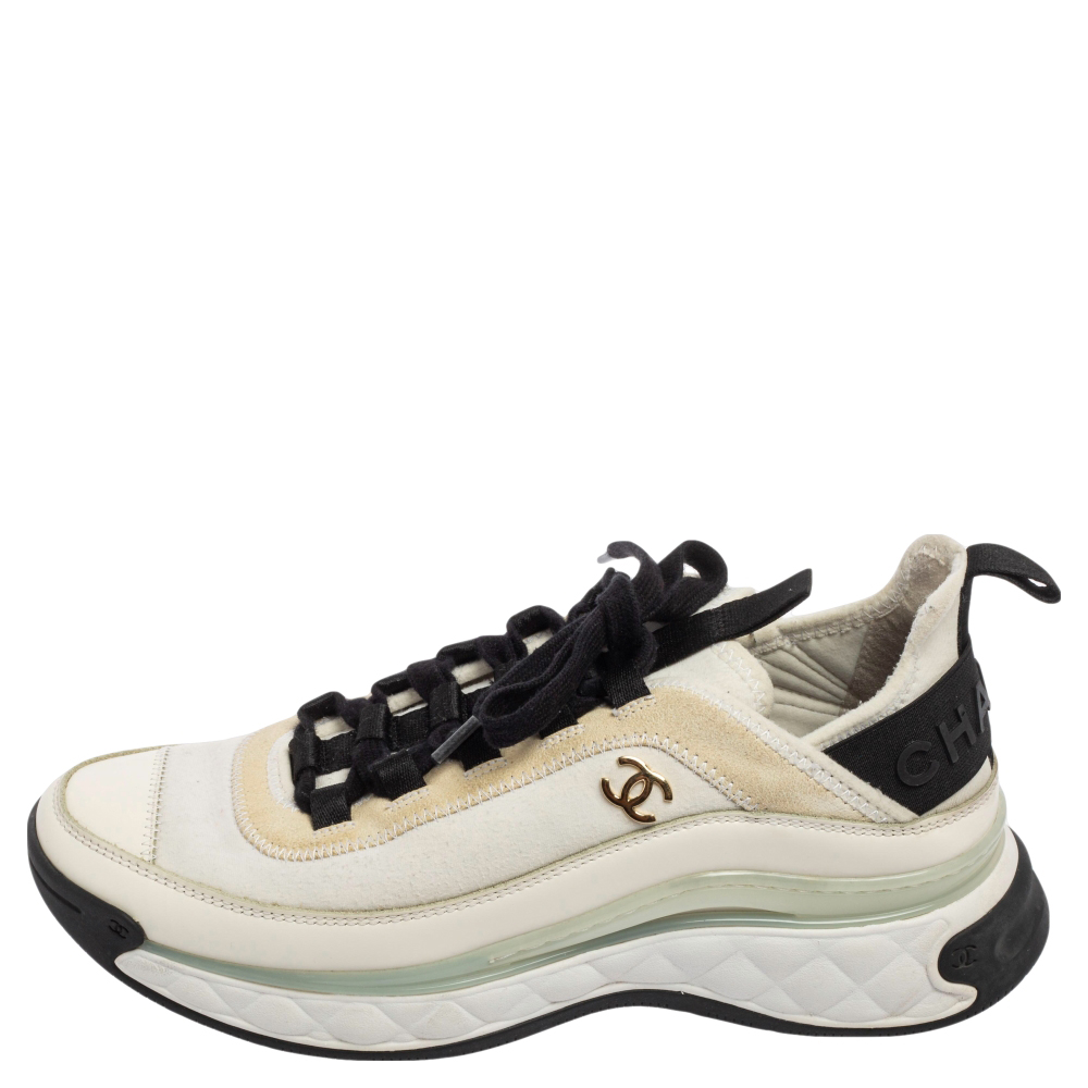 

Chanel White/Black Fabric And Suede CC Low Top Sneakers Size Size