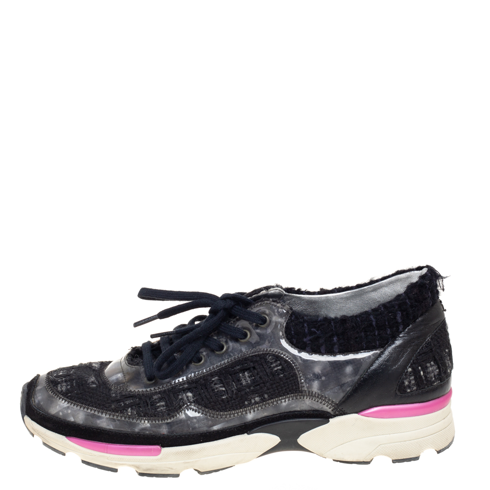 

Chanel Black/Pink Tweed And PVC CC Low Top Sneakers Size