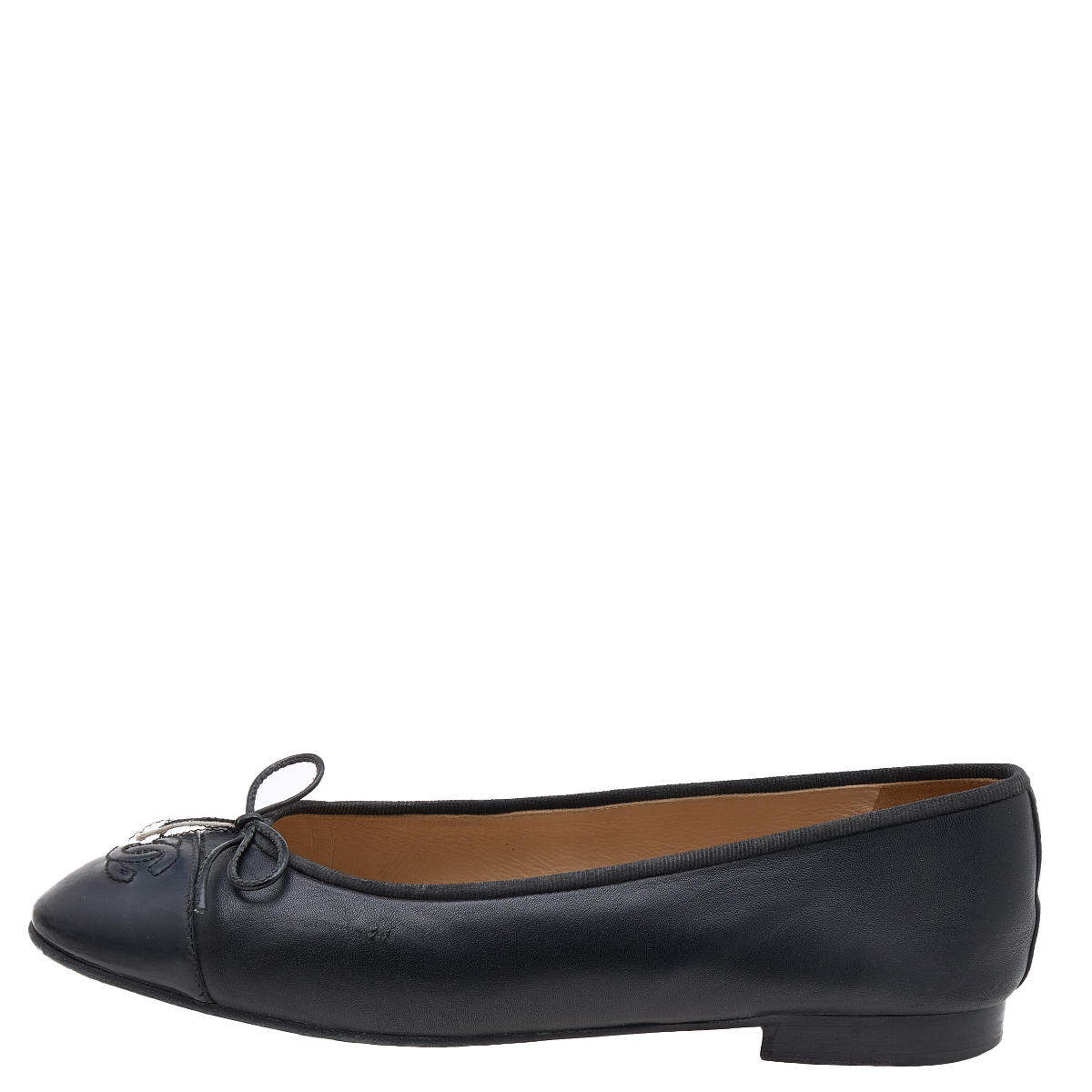 

Chanel Black Leather CC Cap Toe Bow Ballet Flats Size