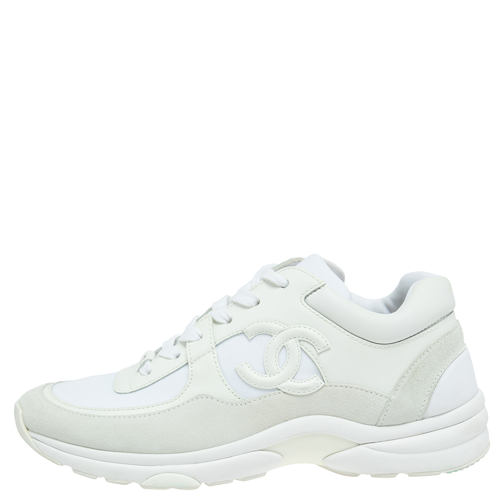 

Chanel Grey/White Suede And Leather CC Sneakers Size