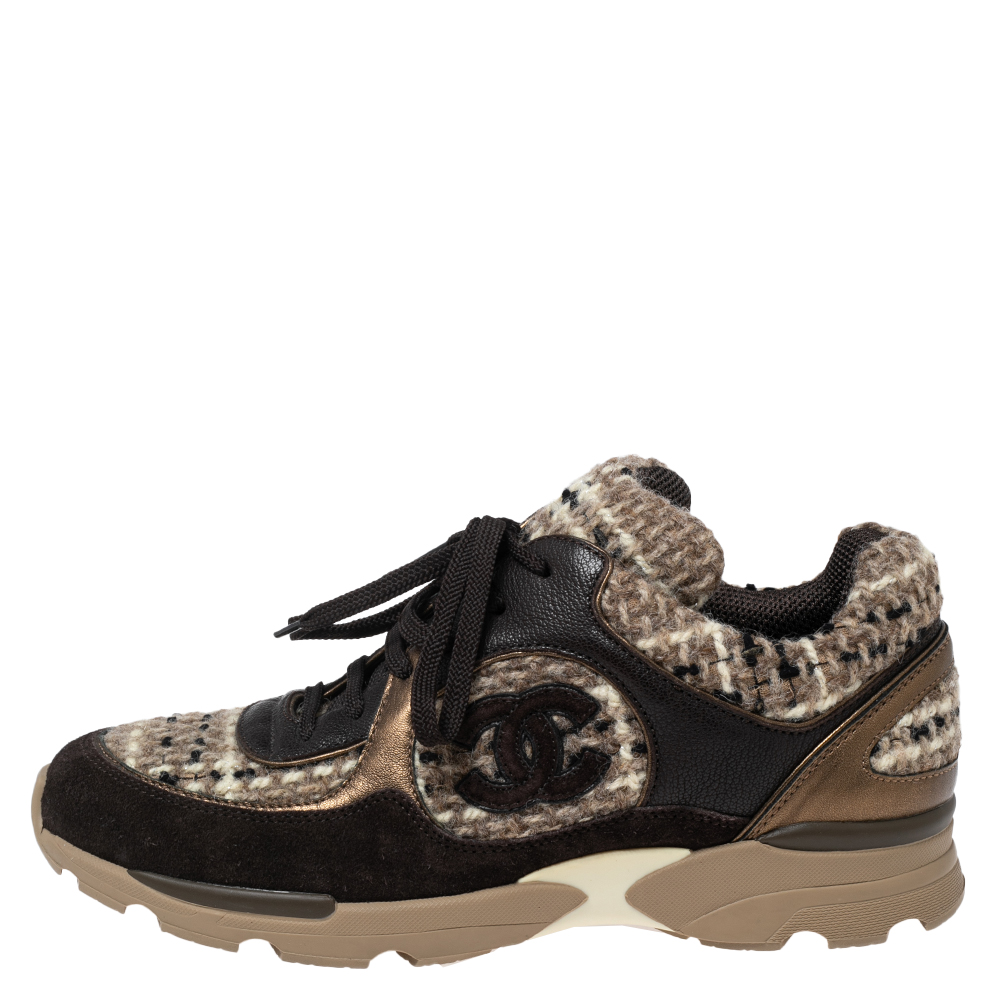 

Chanel Multicolor Tweed And Leather CC Lace Up Sneakers Size