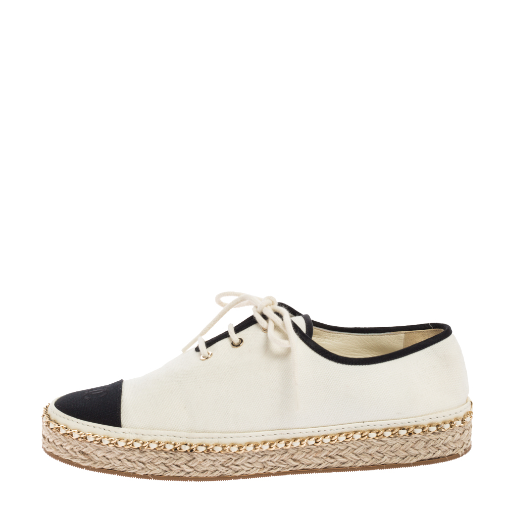 

Chanel Black/White Canvas Cap Toe CC Espadrille Sneakers Size