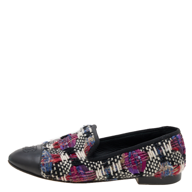 

Chanel Multicolor Tweed And Leather CC Smoking Slippers Size