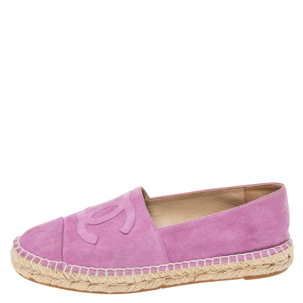 

Chanel Purple Suede CC Cap Toe Espadrilles Flats Size