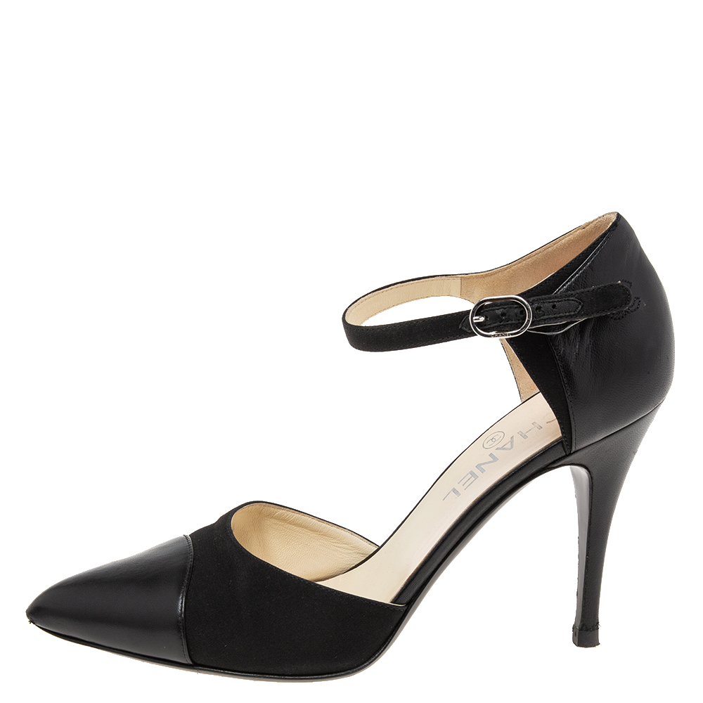 

Chanel Black Leather Pointed Toe Ankle Strap Pumps Size