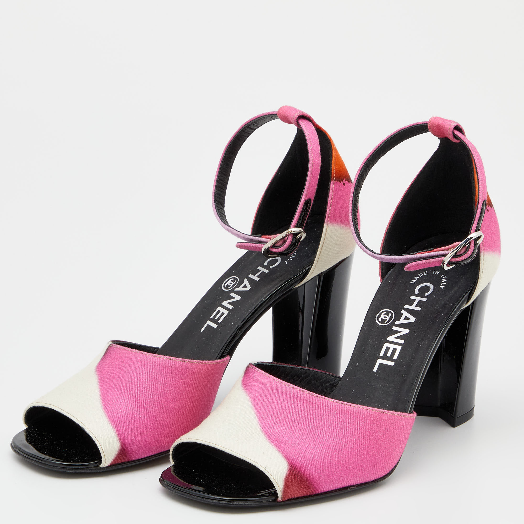 

Chanel Multicolor Printed Fabric Ankle Strap Sandals Size
