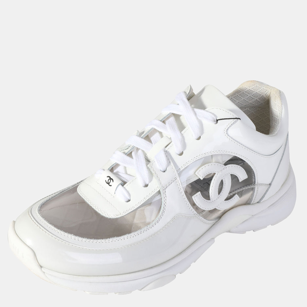 

Chanel White Leather and PVC Low-Top Sneakers Size EU