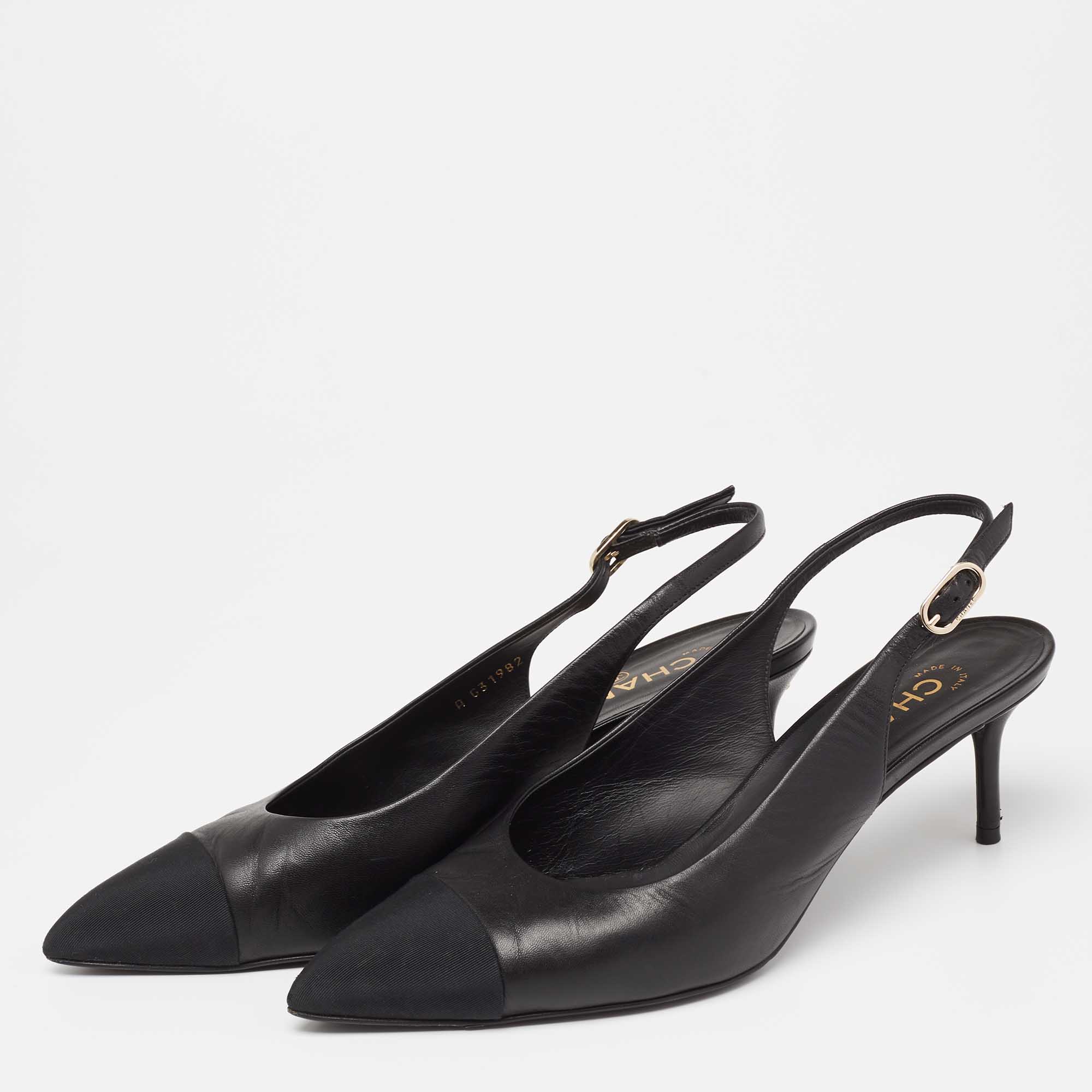 

Chanel Black Canvas And Leather Slingback Pumps Size