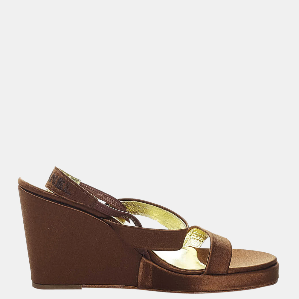 

Chanel Brown CC Suede Wedge Sandals