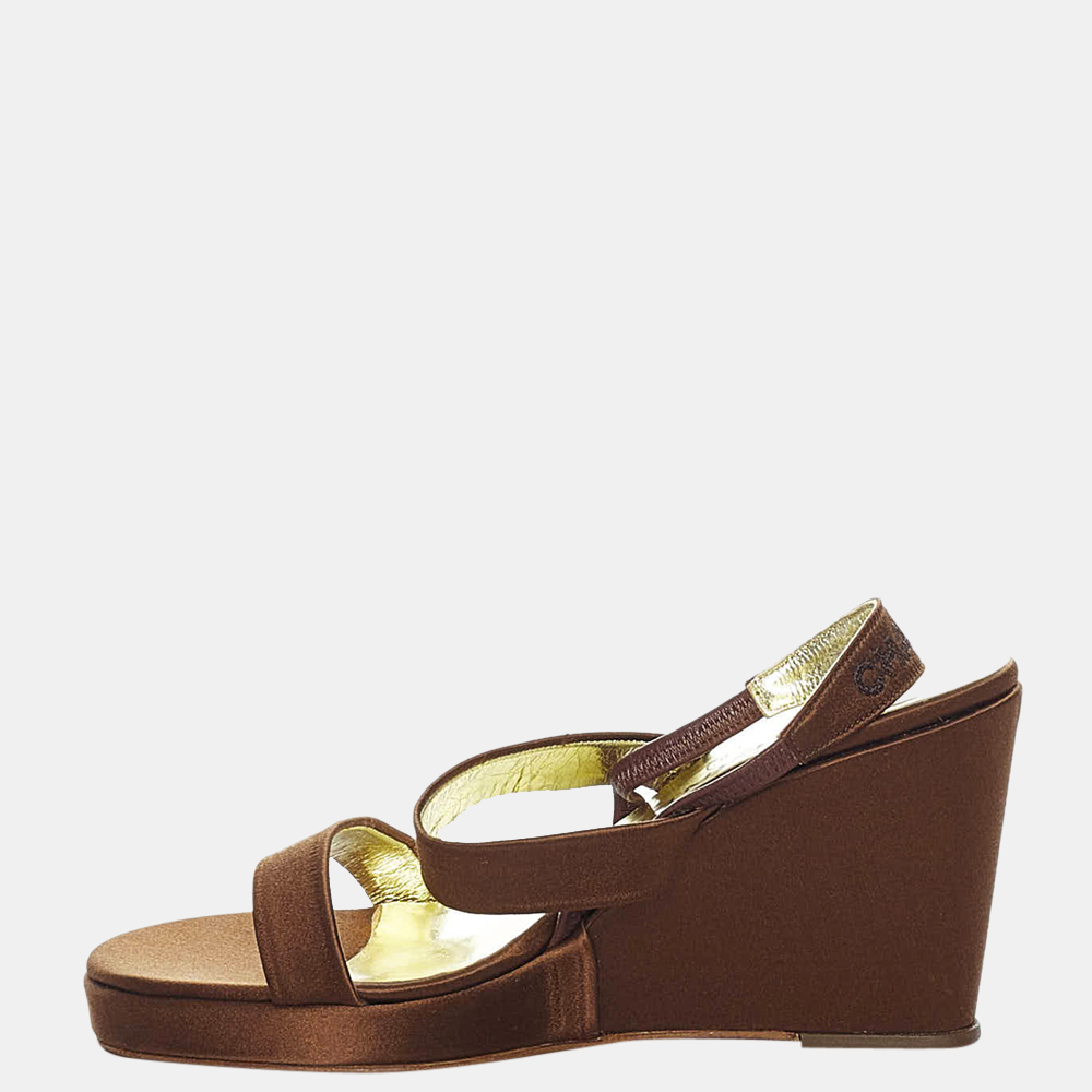 Chanel Brown CC Suede Wedge Sandals Leather ref.515423 - Joli Closet