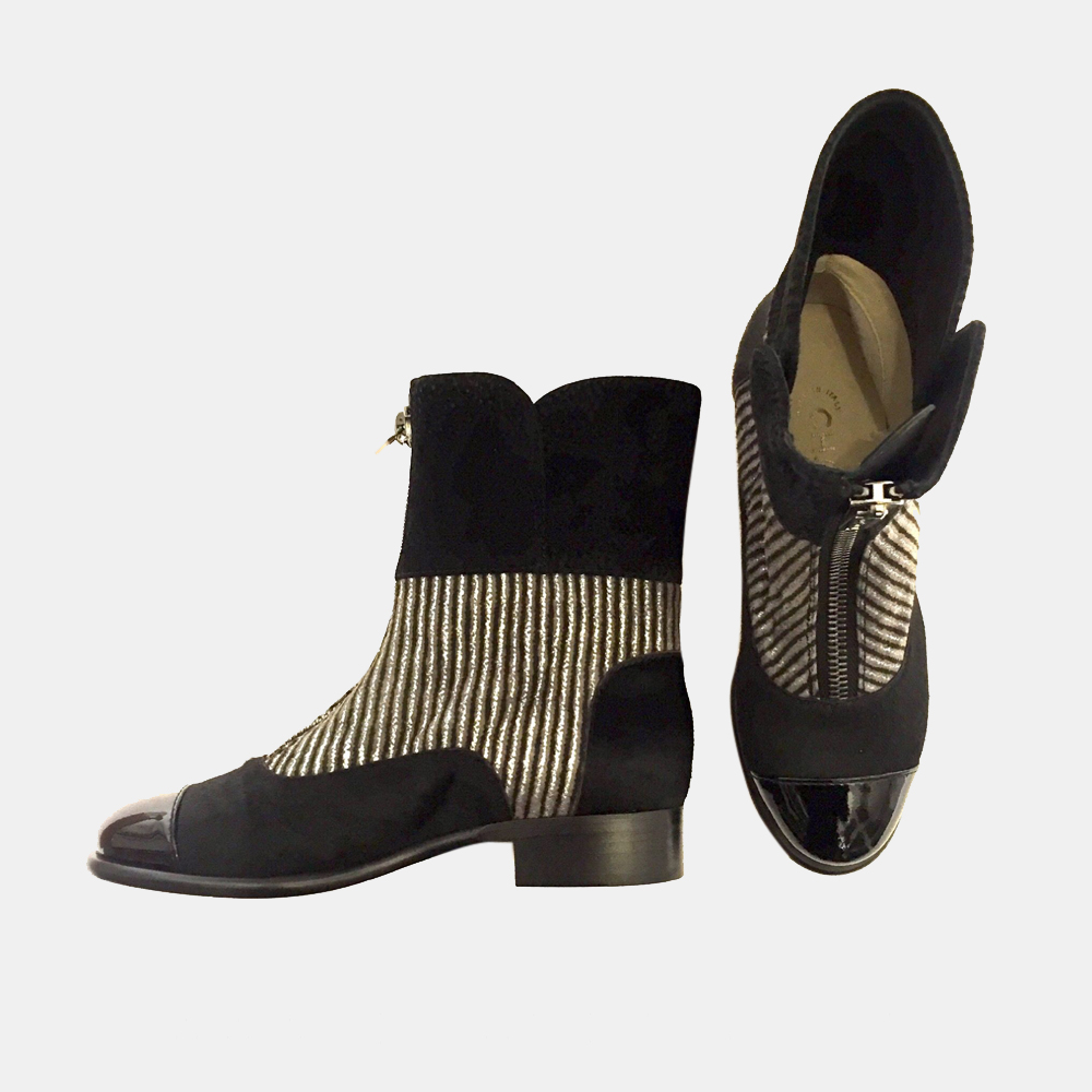 

Chanel Black Suede Calf Hair Ankle Boots Size EU