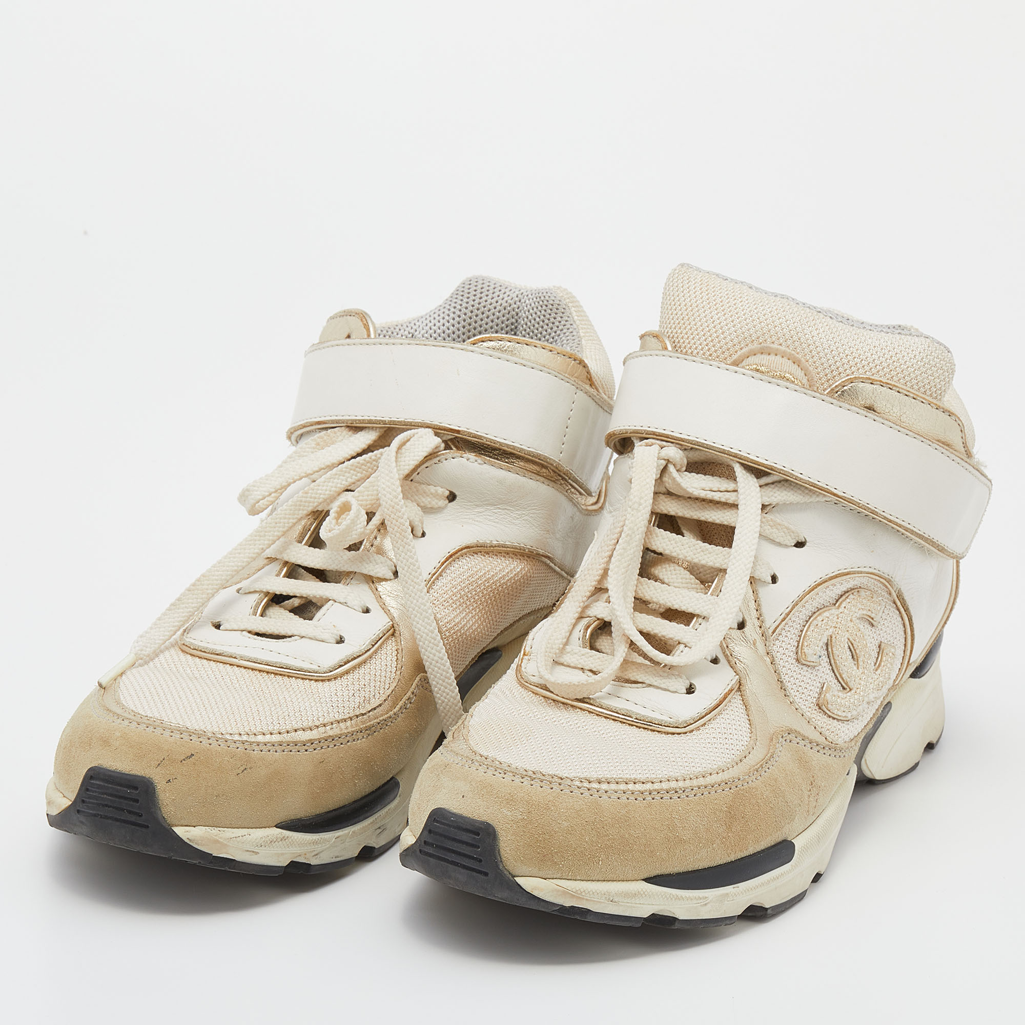 

Chanel Multicolor Suede And Leather CC High Top Sneakers Size