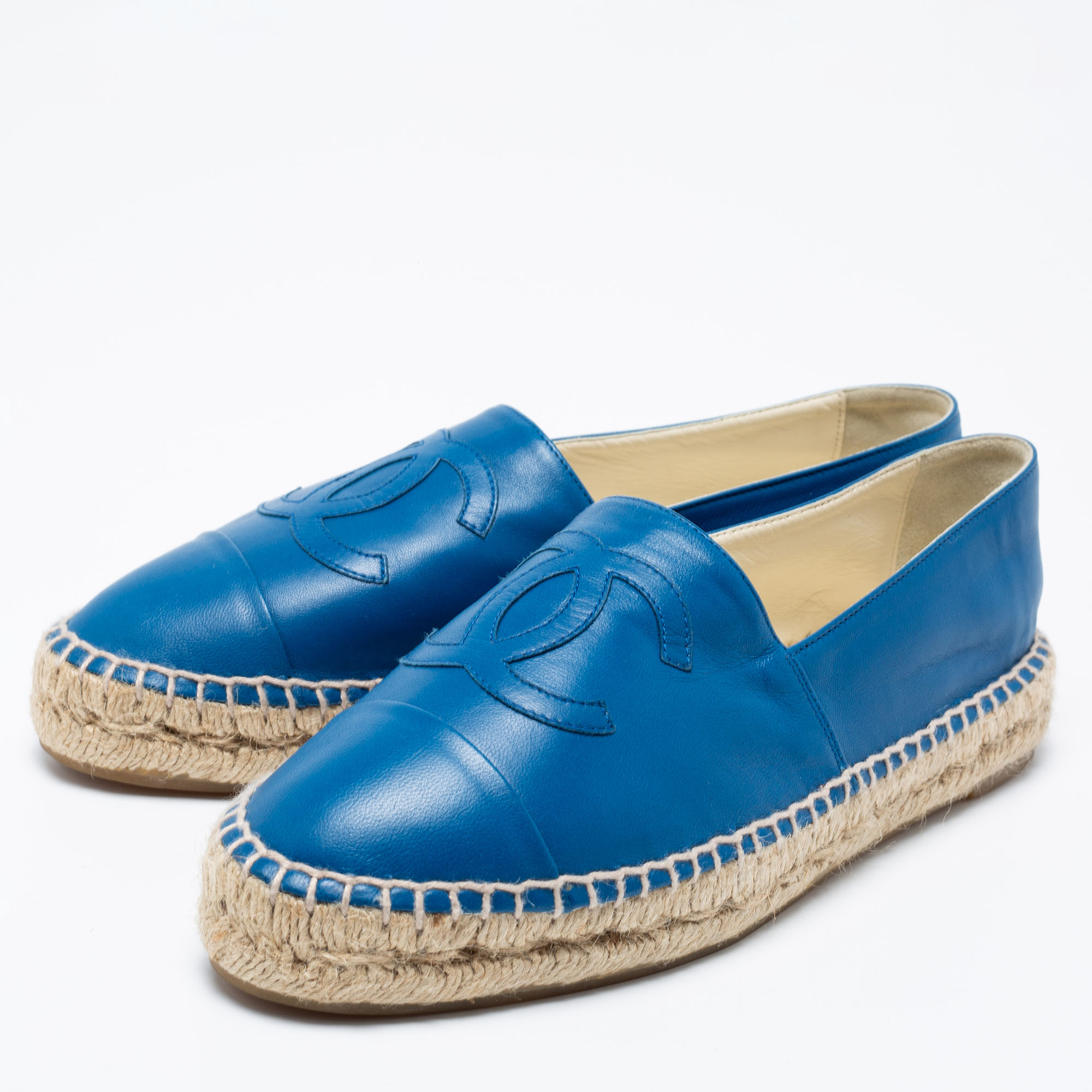 

Chanel Blue Leather Cap Toe Espadrille Flats Size