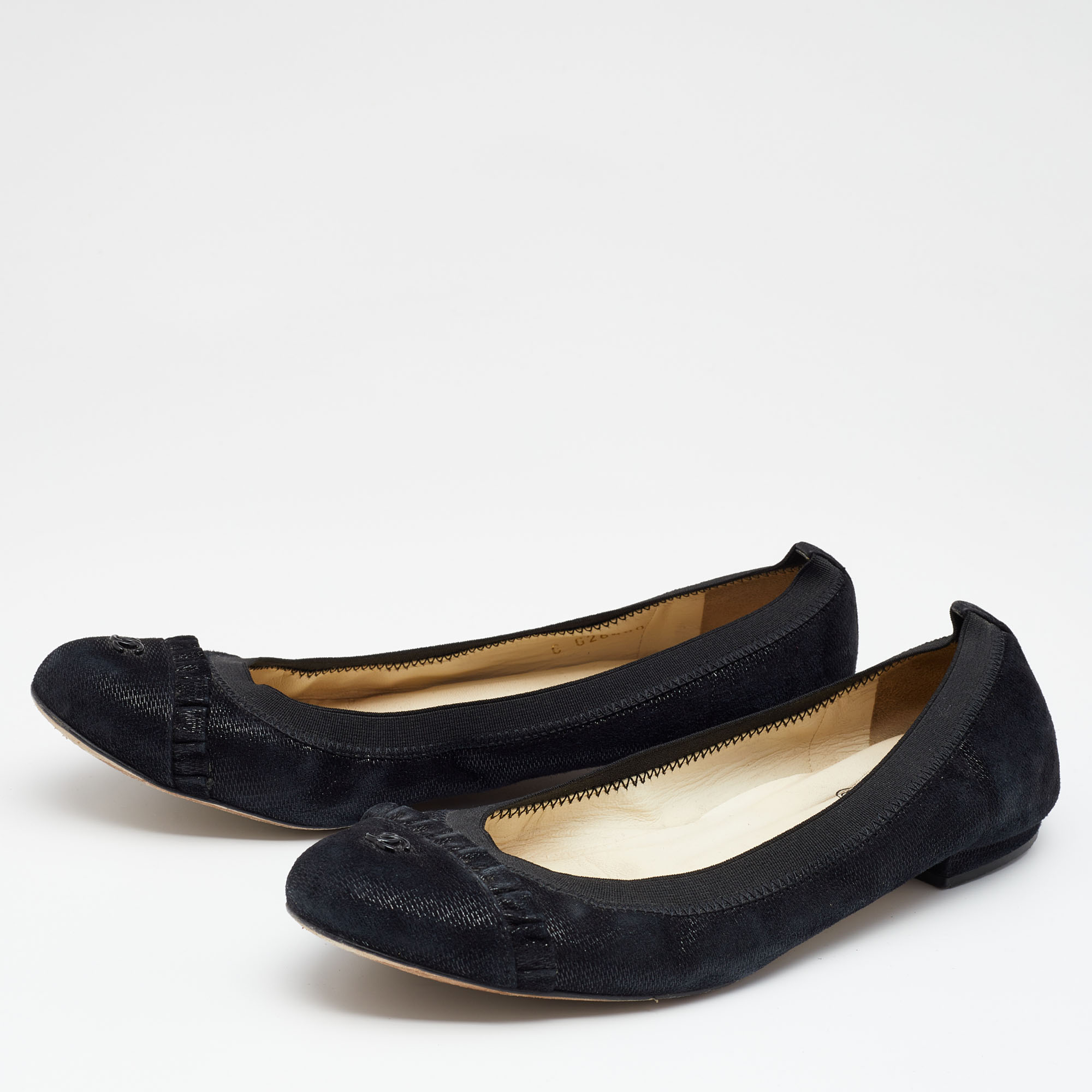 

Chanel Black Suede CC Cap Toe Ballet Flats Size