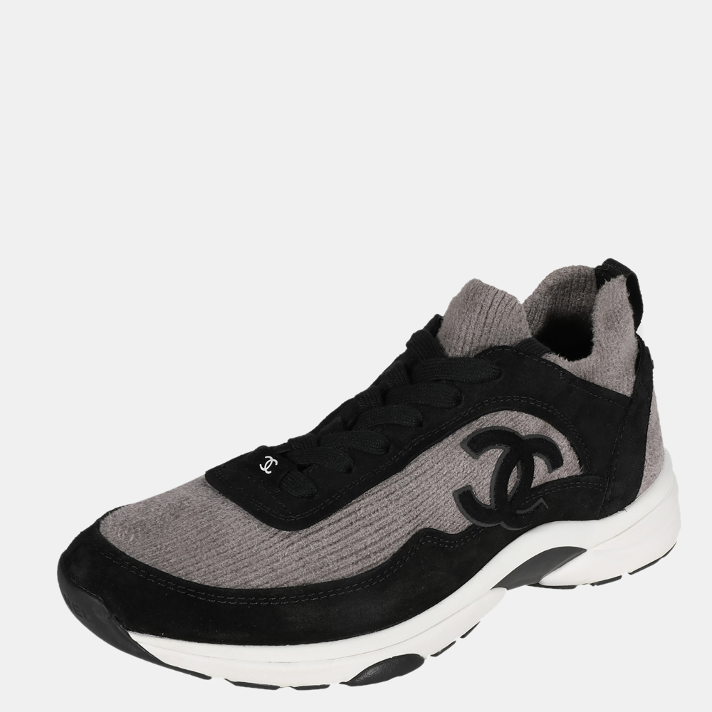 

Chanel Black/Grey Interlocking CC Logo Sneakers US 10 EU 40