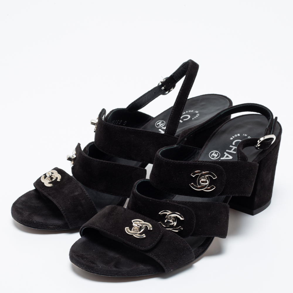 

Chanel Black Suede CC Slingback Sandals Size