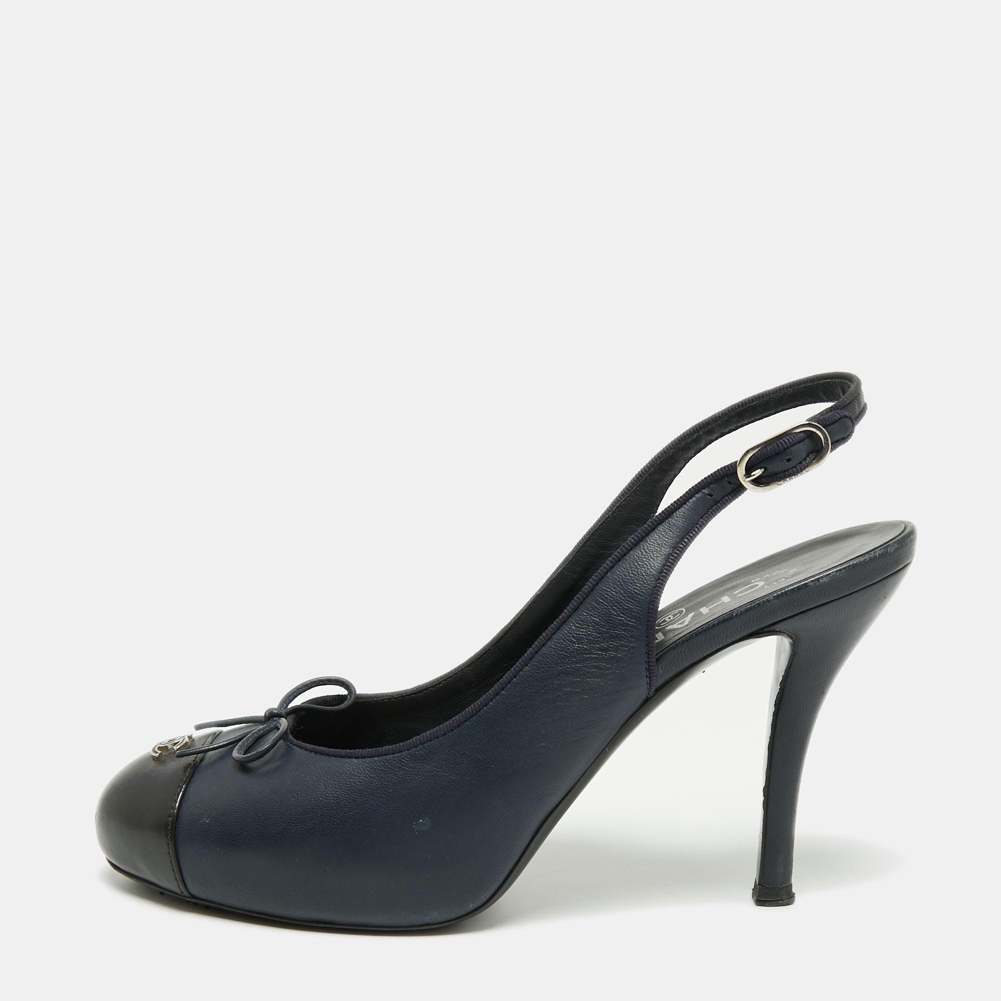 Chanel Black Patent Leather 2017 17S Sequin Slingback Sandals Shoes 38.5