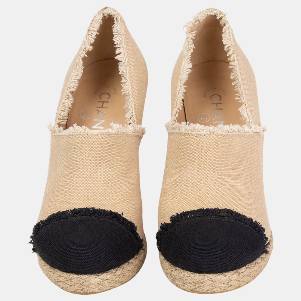 

Chanel Beige/Black Fringed Canvas 2014 Espadrilles Pumps EU