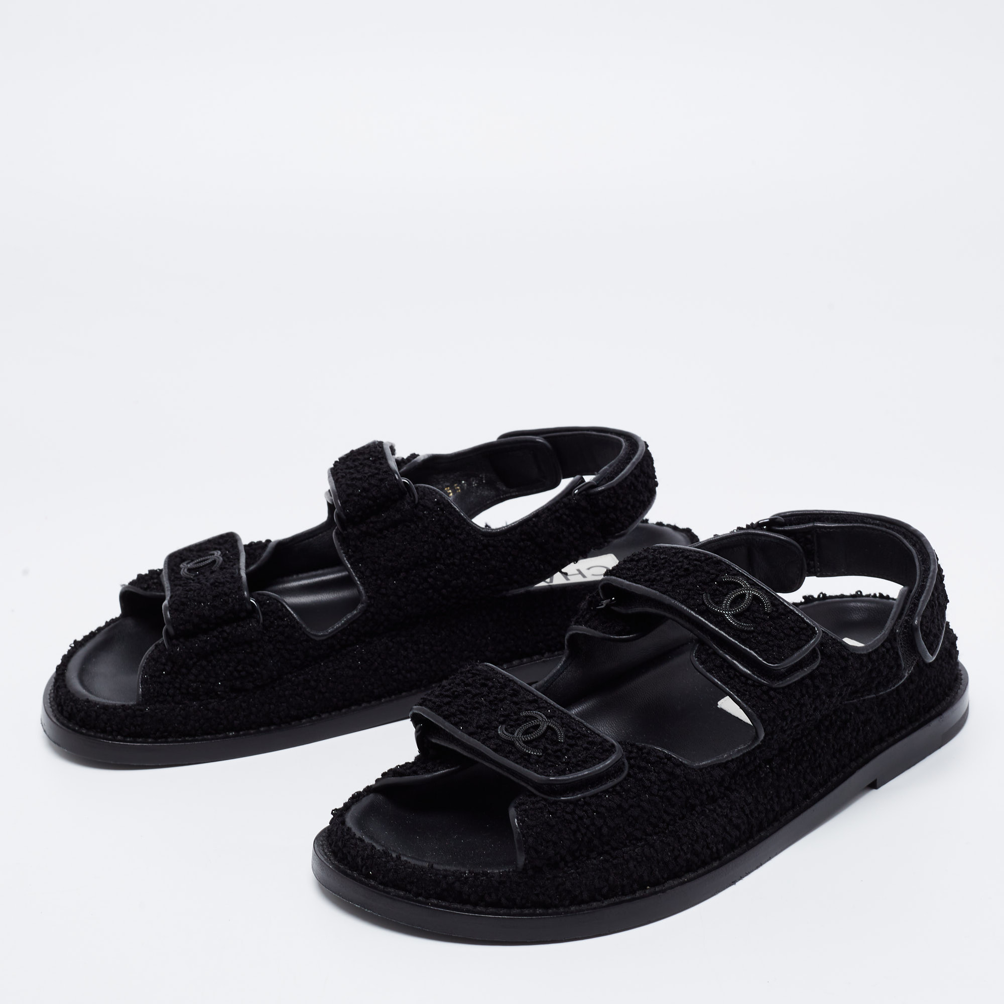 

Chanel Black Fabric CC Velcro Slingback Flat Sandals Size