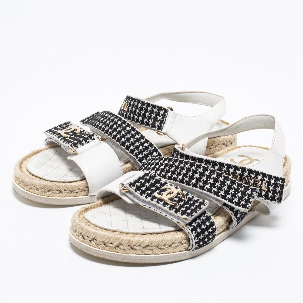

Chanel Black/White Tweed And Leather Espadrille Sandals Size