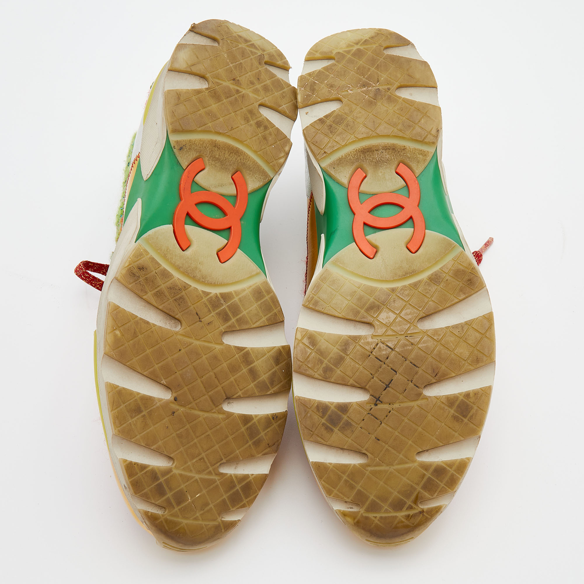 Chanel Multicolor Tweed Fabric And Leather CC Lace Up Sneakers Size 40 