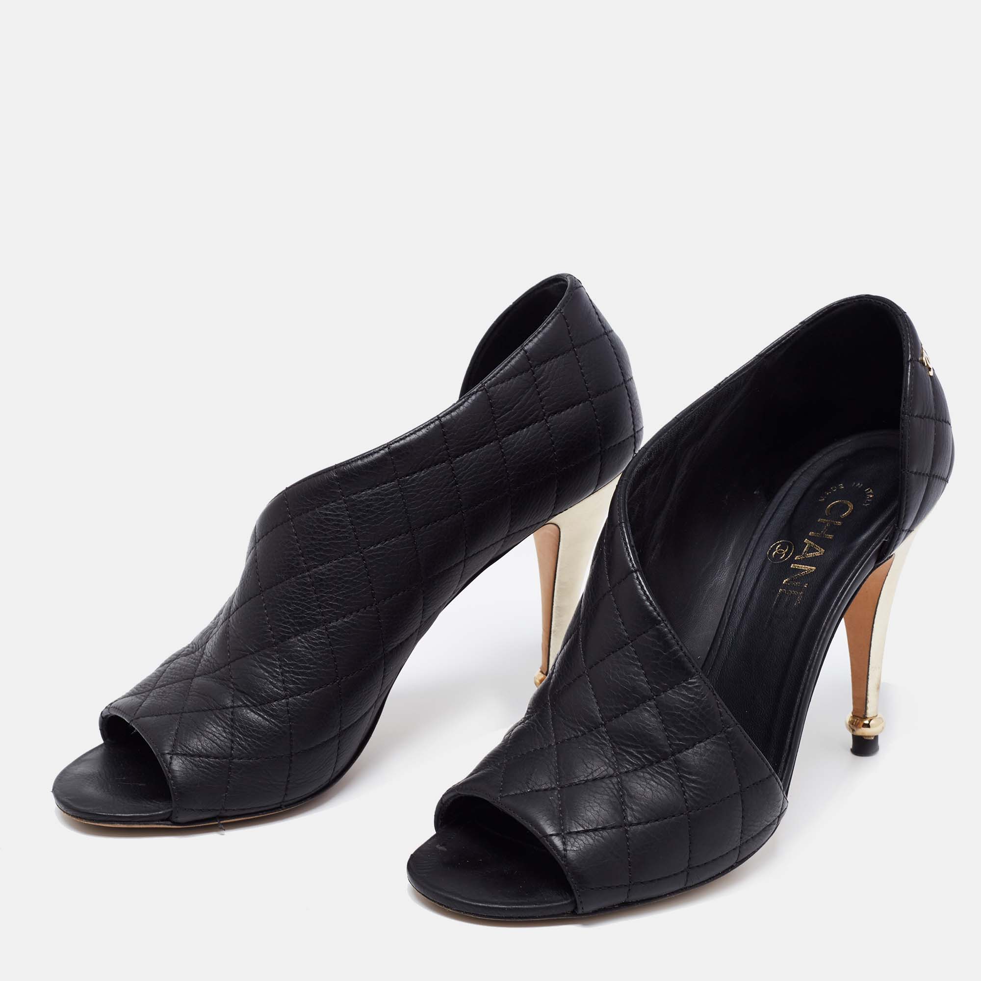 

Chanel Black Quilted Leather Open Toe D'orsay Pumps Size
