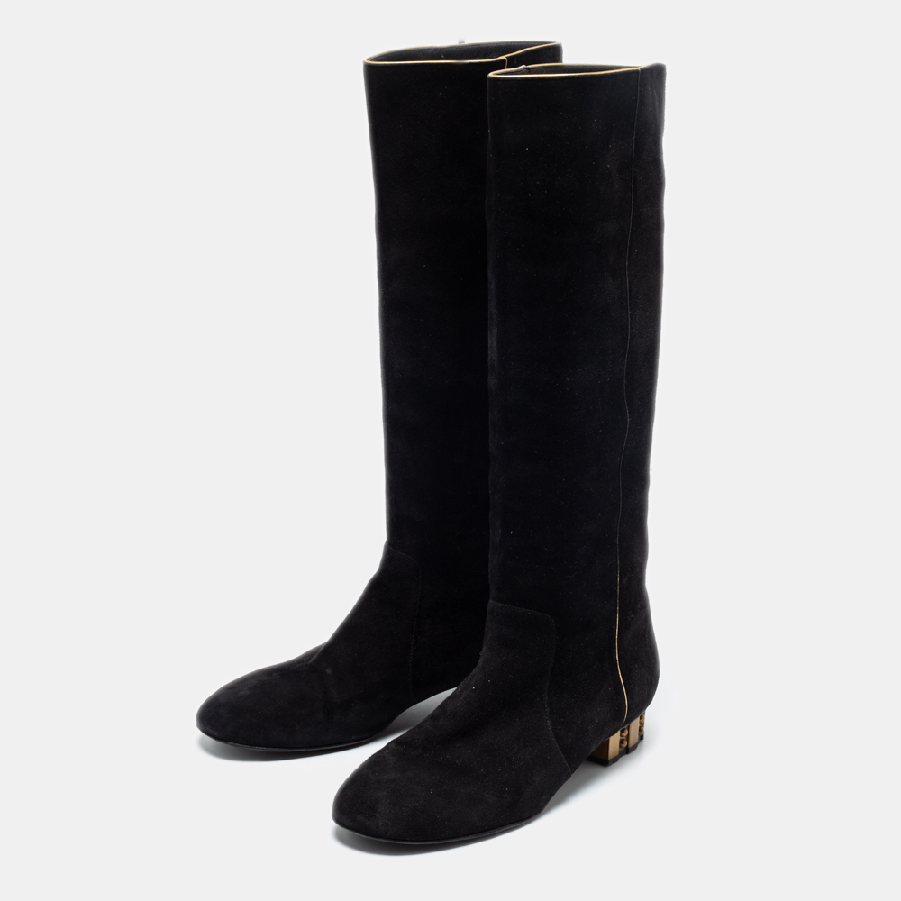 

Chanel Black Suede Zip Midcalf Boots Size