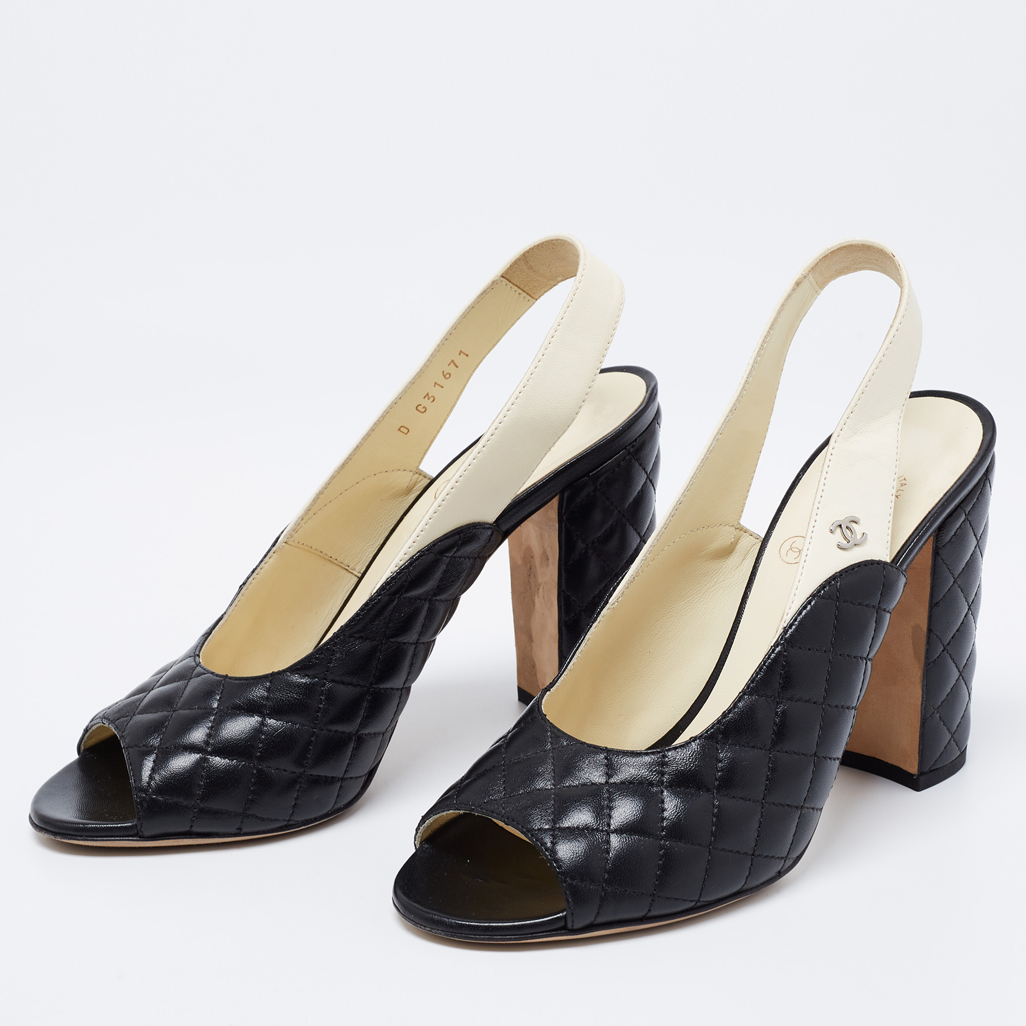 

Chanel Black Quilted Leather CC Block Heel Sandals Size