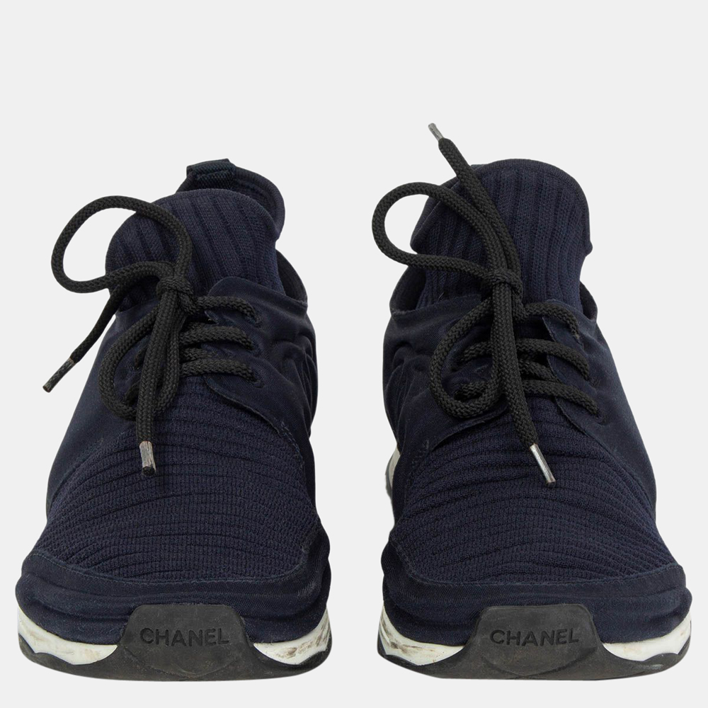 

Chanel Navy Blue 2018 Elastic Sock CC Sneakers Size EU
