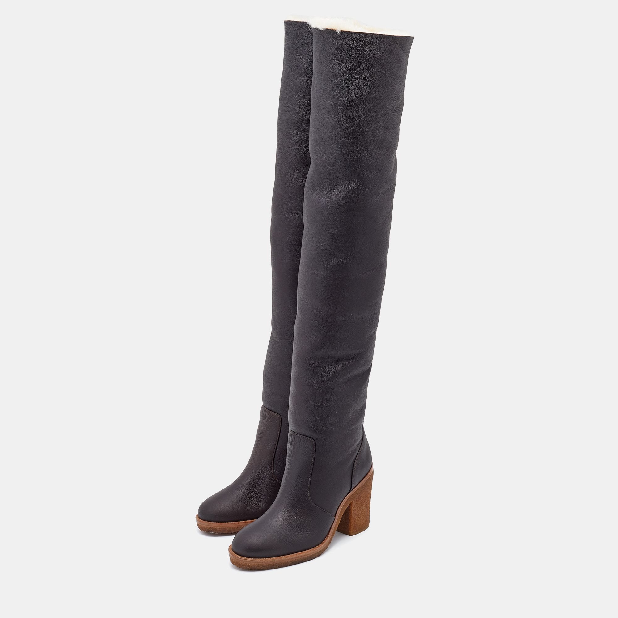 

Chanel Dark Brown Leather CC Over The Knee Boots Size