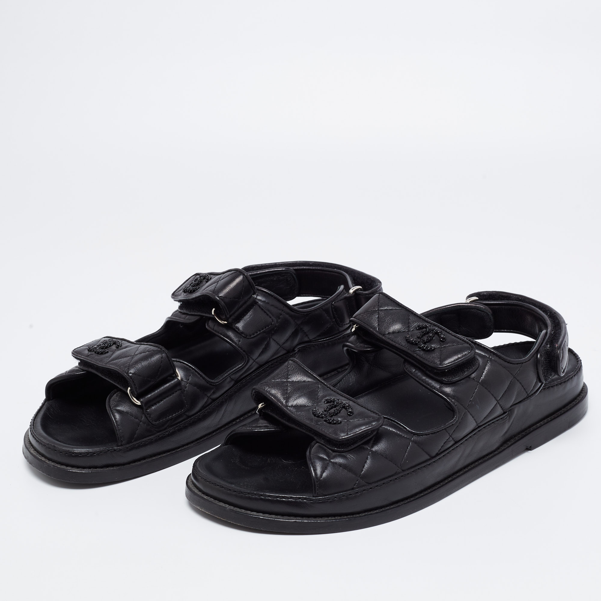 

Chanel Black Quilted Leather CC Velcro Dad Sandals Size
