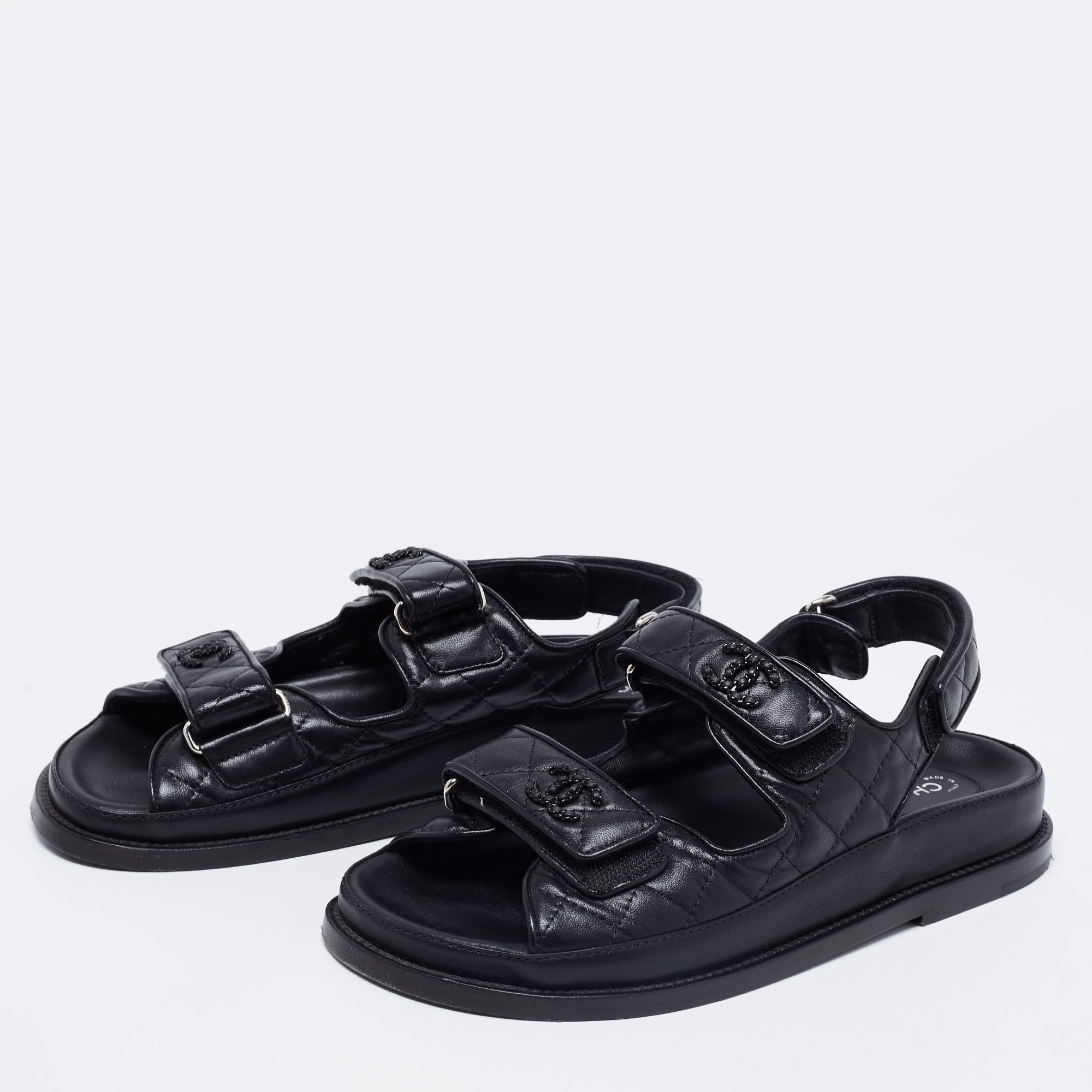 

Chanel Black Leather Dad Slingback Sandals Size