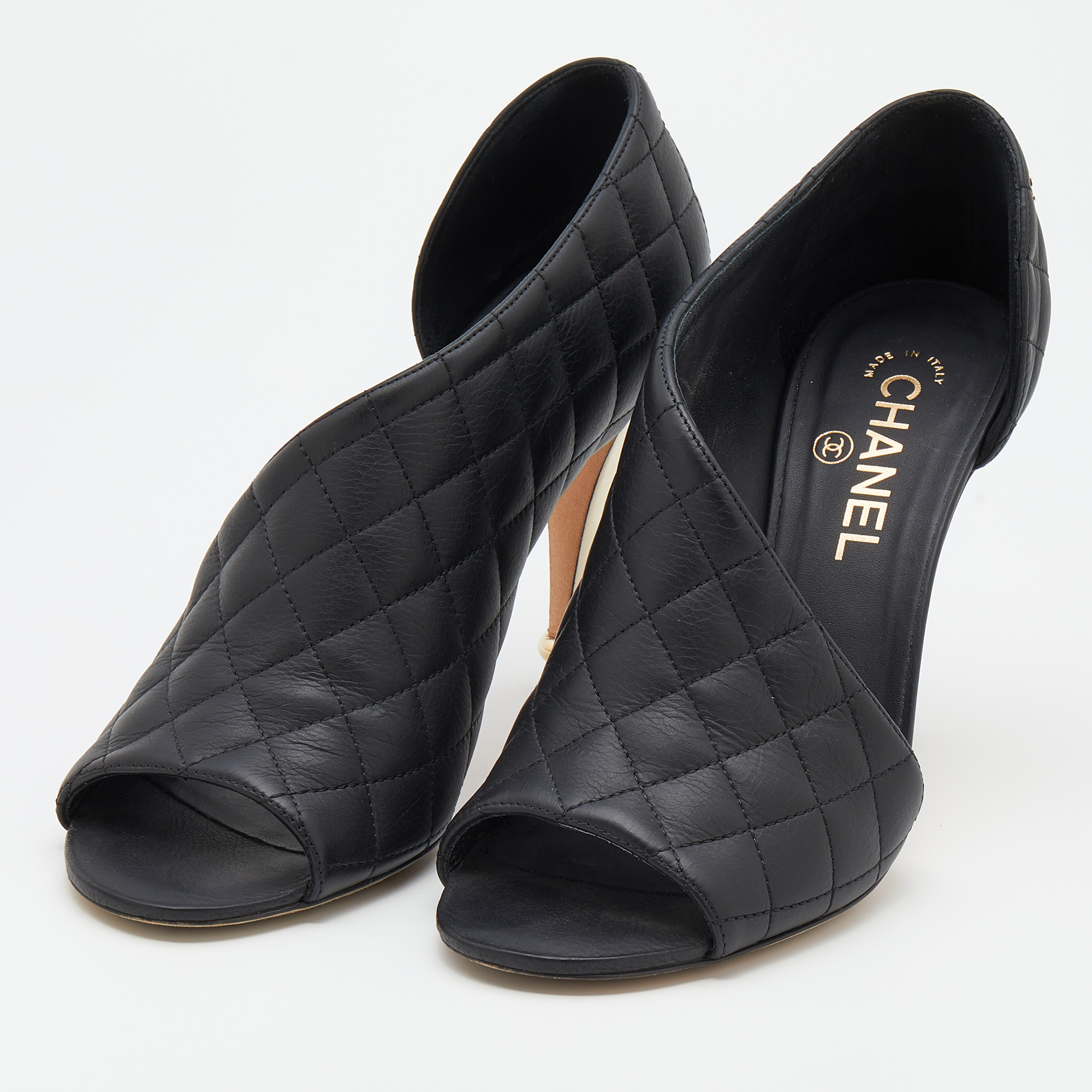 

Chanel Black Quilted Leather Open Toe CC D'orsay Pumps Size