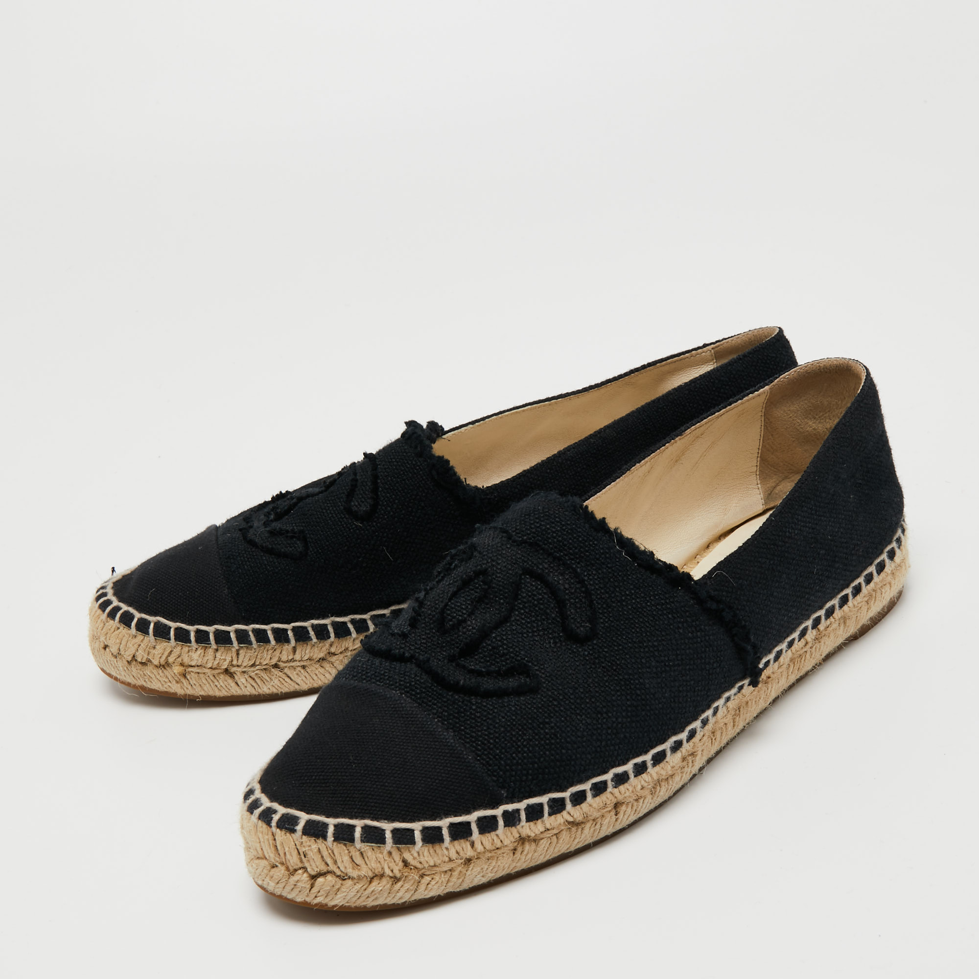 

Chanel Black Canvas CC Cap Toe Espadrille Flats Size