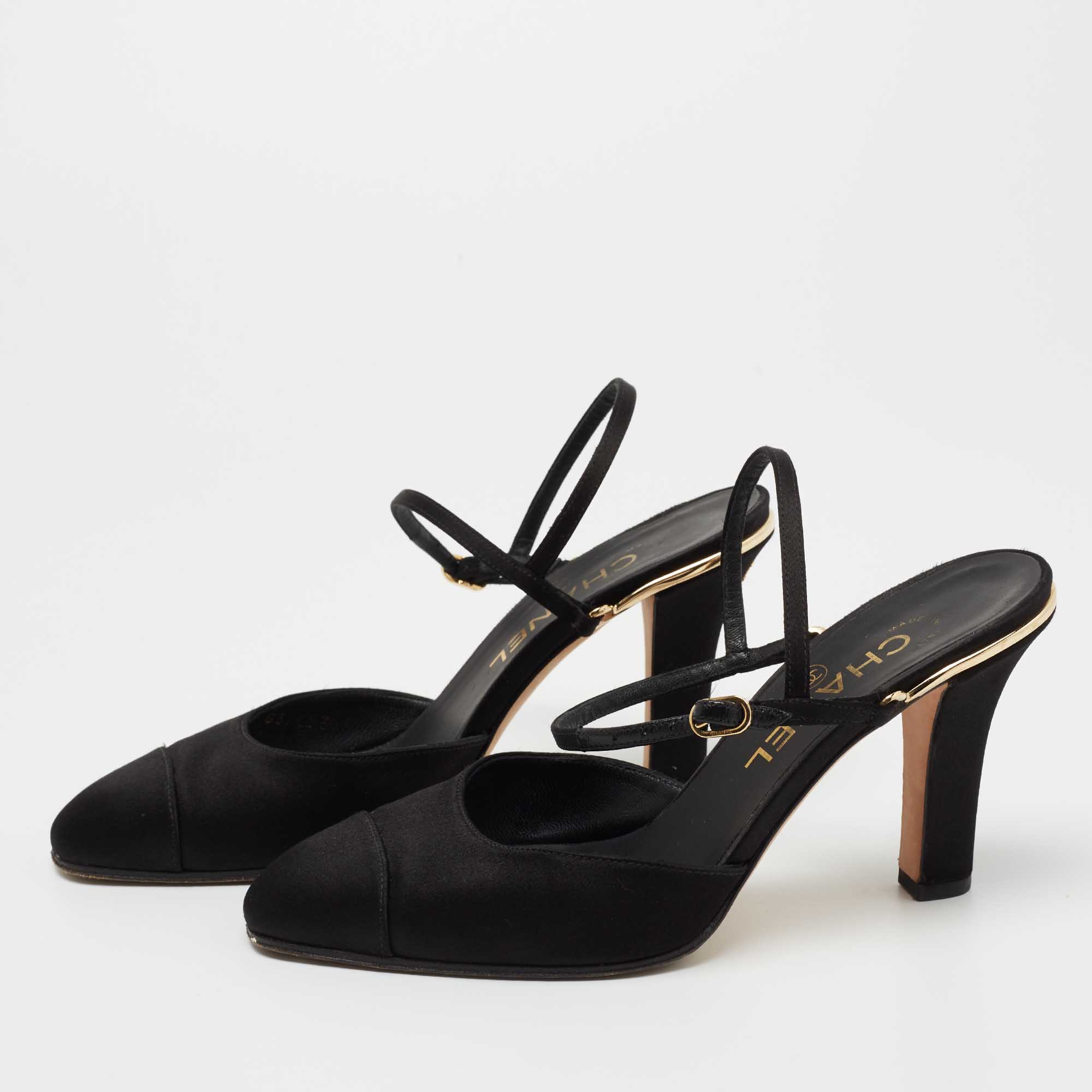 

Chanel Black Satin Cap Toe Ankle Strap Bumps Size