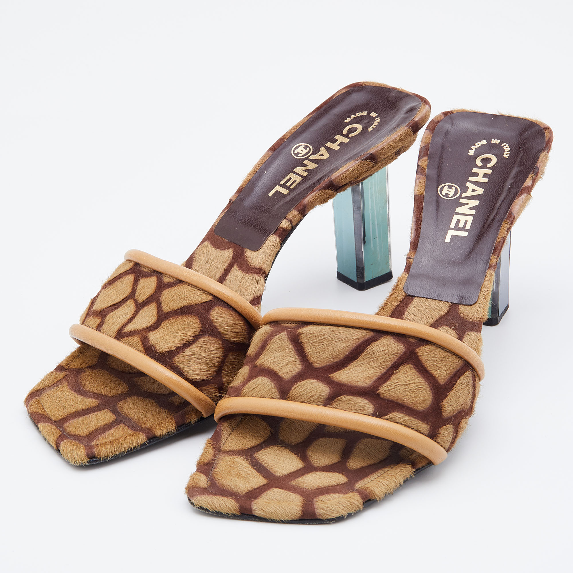 

Chanel Beige/Brown Calf Hair and Leather Square Toe Slide Sandals Size
