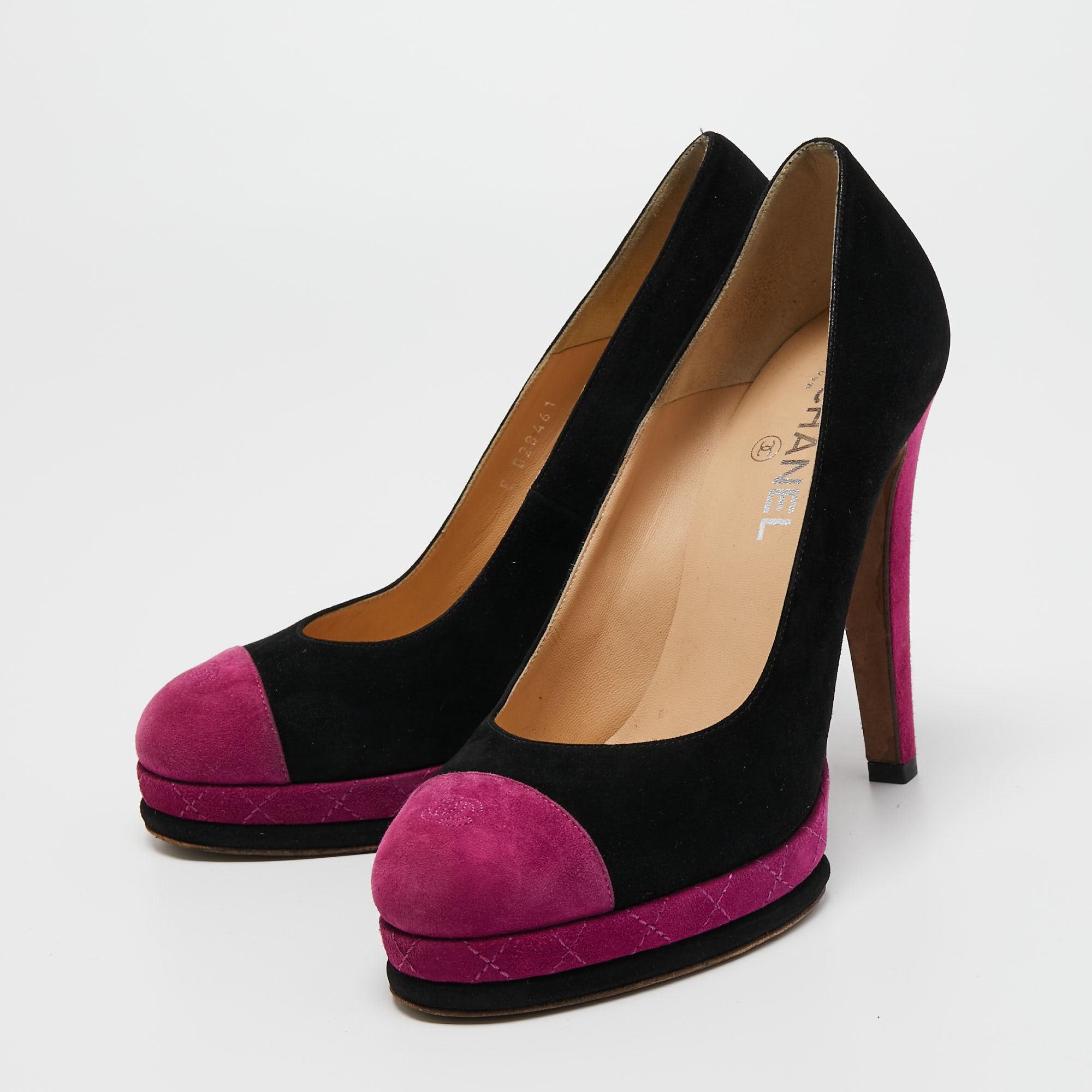 

Chanel Purple/Black Suede CC Pumps Size