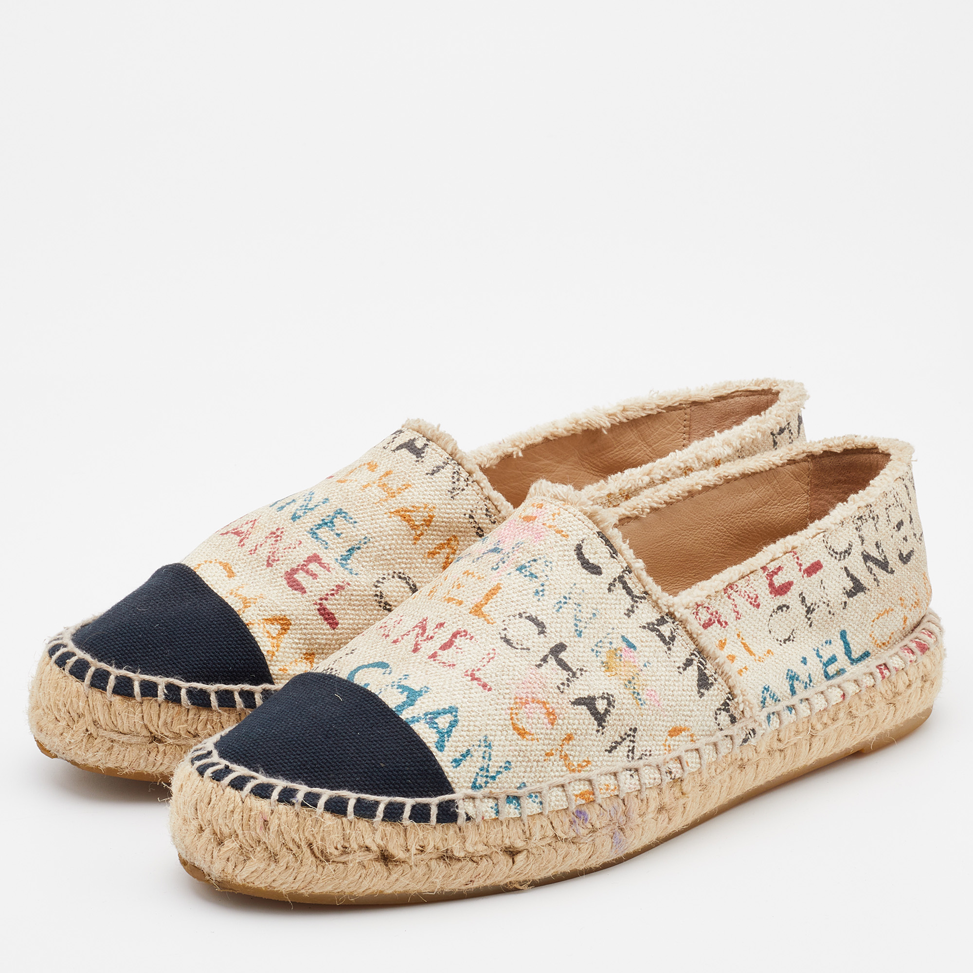 

Chanel Multicolor Logo Print Canvas Cap Toe Espadrille Flats Size